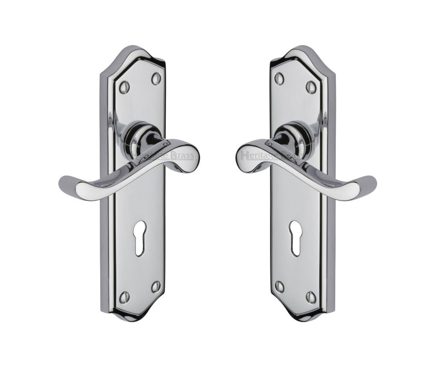Heritage Brass Polished Chrome Buckingham Door Handle on Plate - Lever Lock
