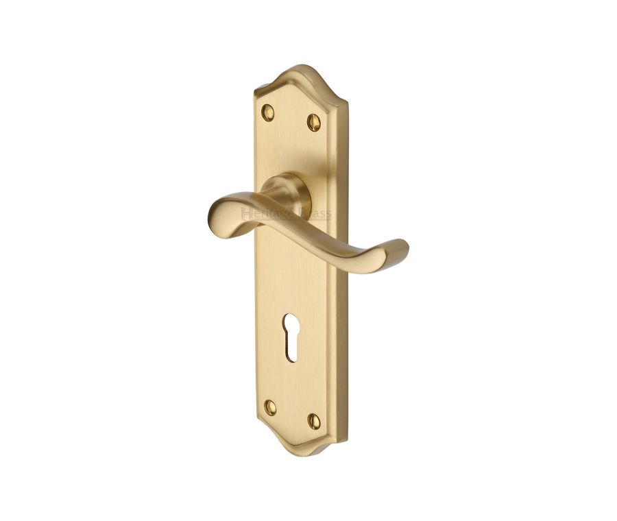 Heritage Brass Satin Brass Buckingham Door Handle on Plate - Lever Lock