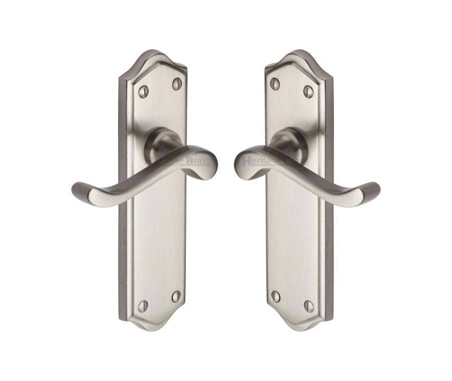 Heritage Brass Satin Nickel Buckingham Door Handle on Plate - Lever Latch