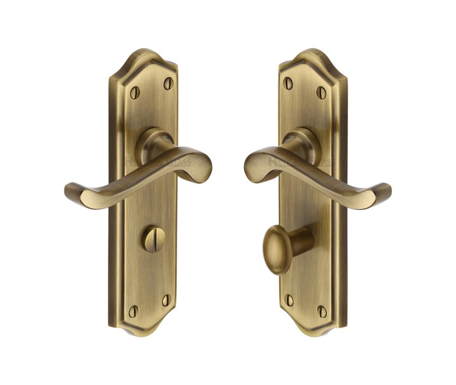Heritage Brass Antique Brass Buckingham Door Handle on Plate - Bathroom Set