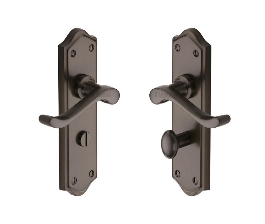 Heritage Brass Matt Bronze Buckingham Door Handle on Plate - Bathroom Set
