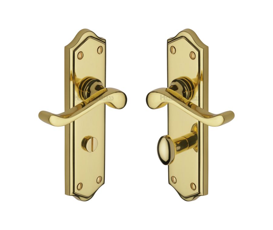 Heritage Brass Polished Brass Buckingham Door Handle on Plate - Bathroom Set