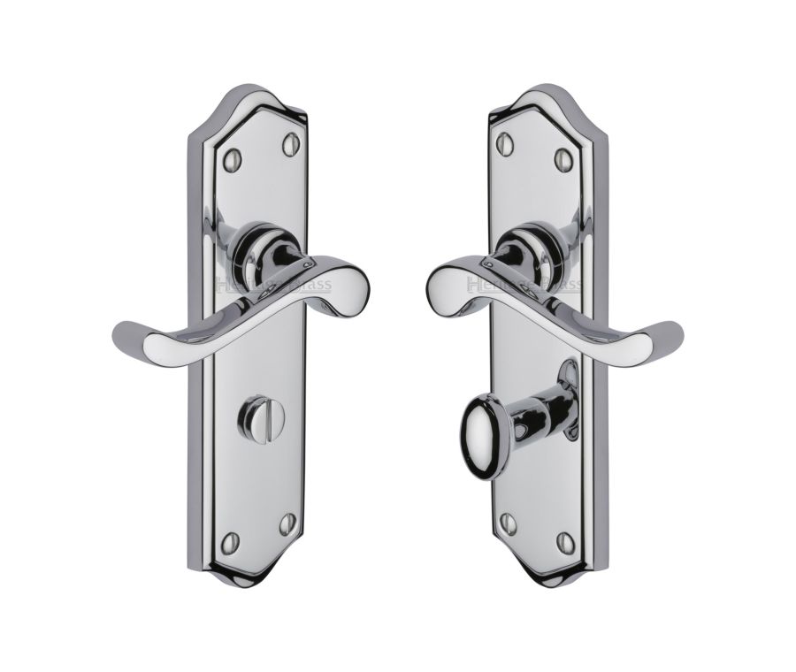 Heritage Brass Polished Chrome Buckingham Door Handle on Plate - Bathroom Set