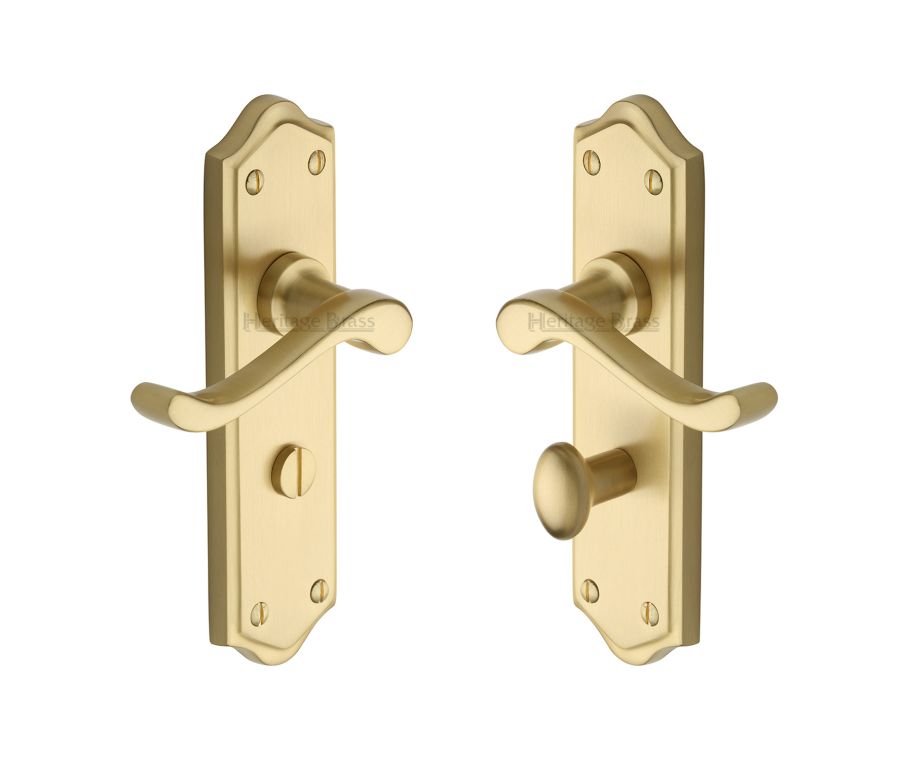 Heritage Brass Satin Brass Buckingham Door Handle on Plate - Bathroom Set