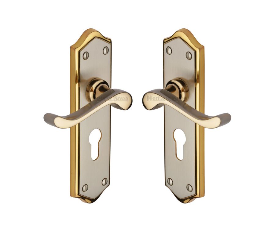Heritage Brass Jupiter Split Finish Buckingham Door Handle on Plate - Euro Profile