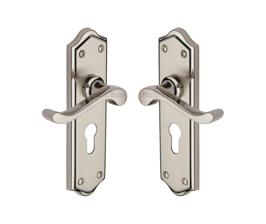 Heritage Brass Mercury Split Finish Buckingham Door Handle on Plate - Euro Profile