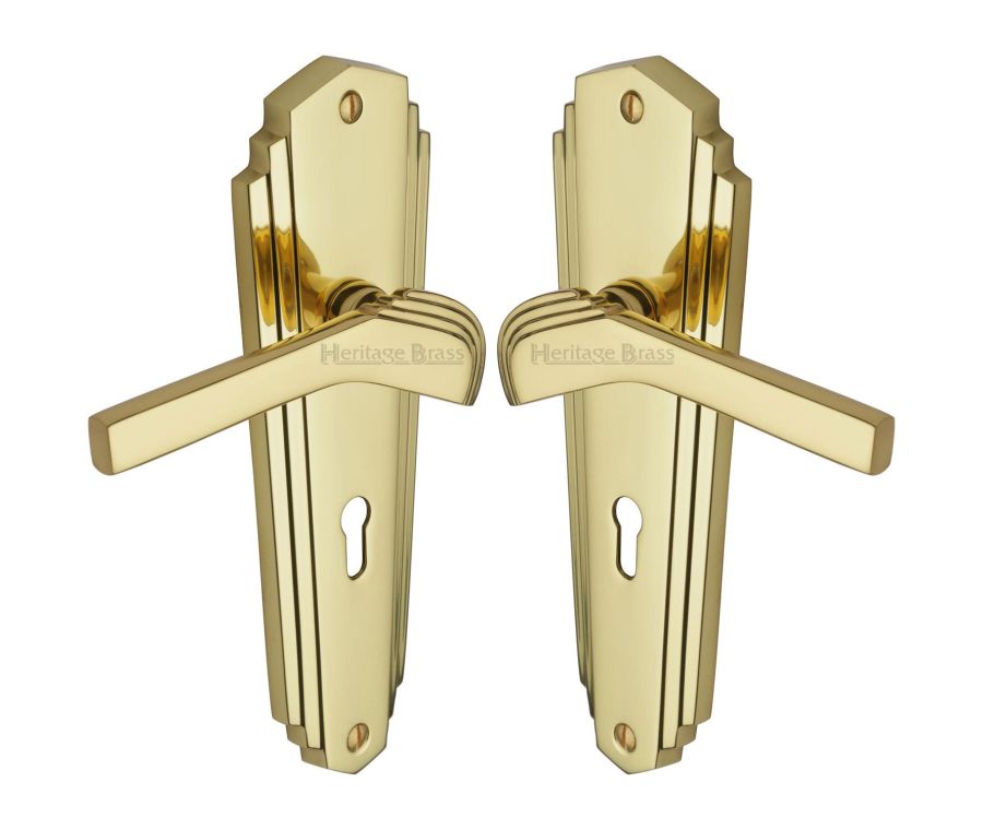 Heritage Brass Polished Brass Waldorf Door Handle on Plate - Lever Lock