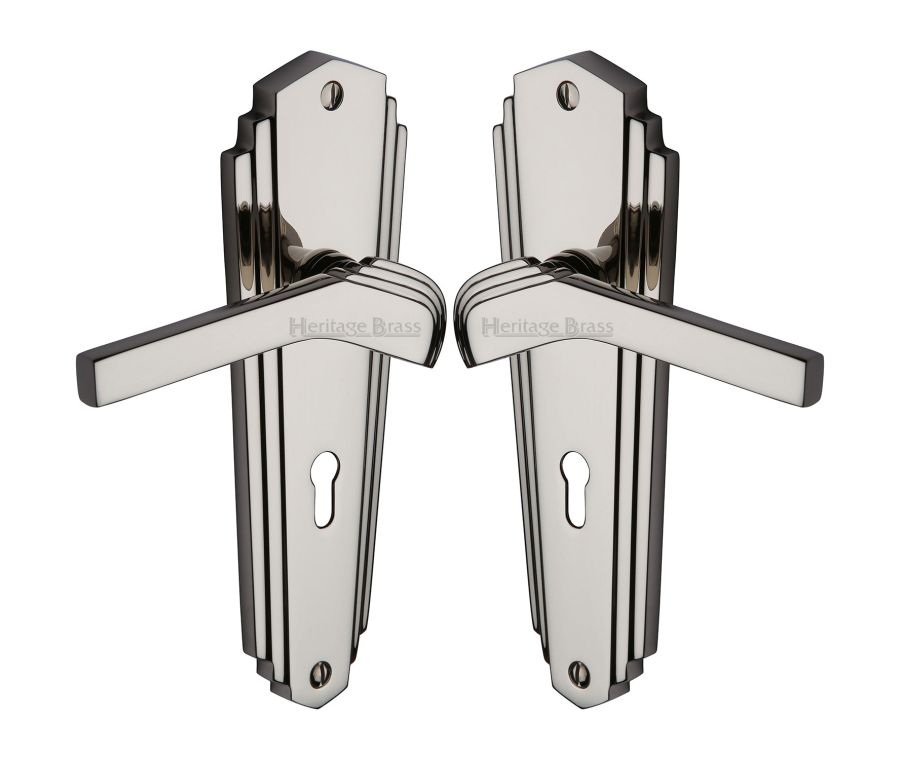 Heritage Brass Polished Nickel Finish Waldorf Door Handle on Plate - Lever Lock