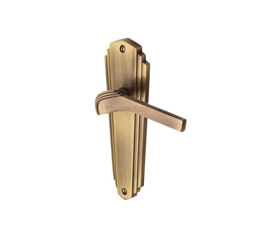 Heritage Brass Antique Brass Waldorf Door Handle on Plate - Lever Latch