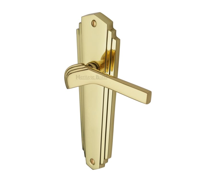 Heritage Brass Polished Brass Waldorf Door Handle on Plate - Lever Latch