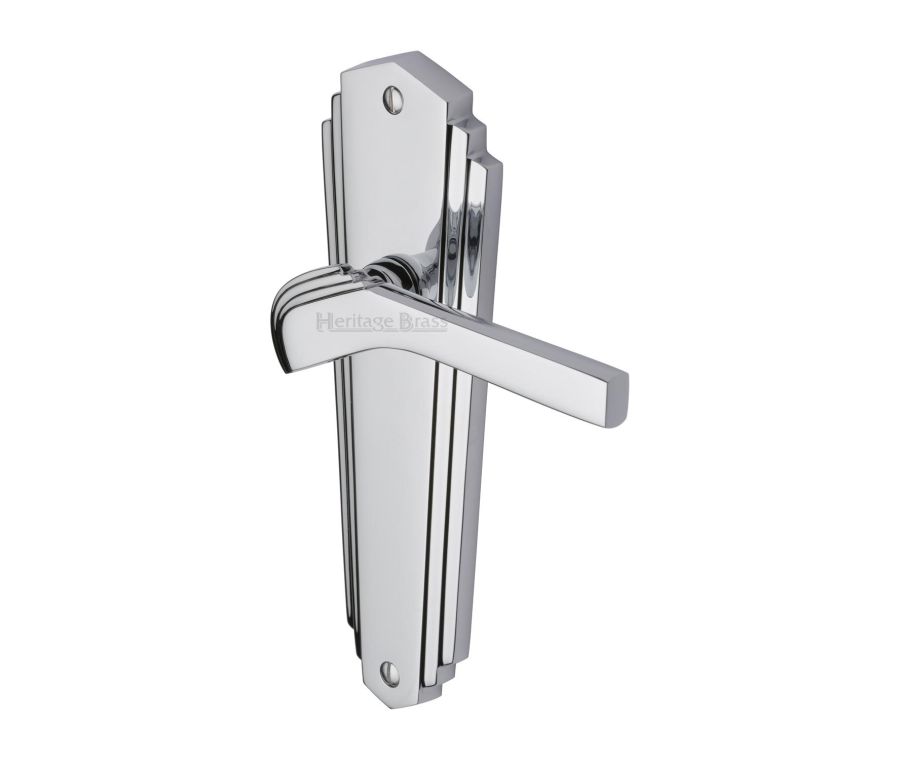 Heritage Brass Polished Chrome Waldorf Door Handle on Plate - Lever Latch