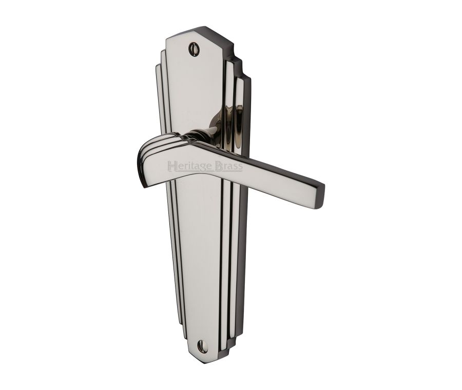 Heritage Brass Polished Nickel Finish Waldorf Door Handle on Plate - Lever Latch