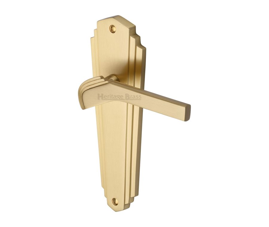 Heritage Brass Satin Brass Waldorf Door Handle on Plate - Lever Latch