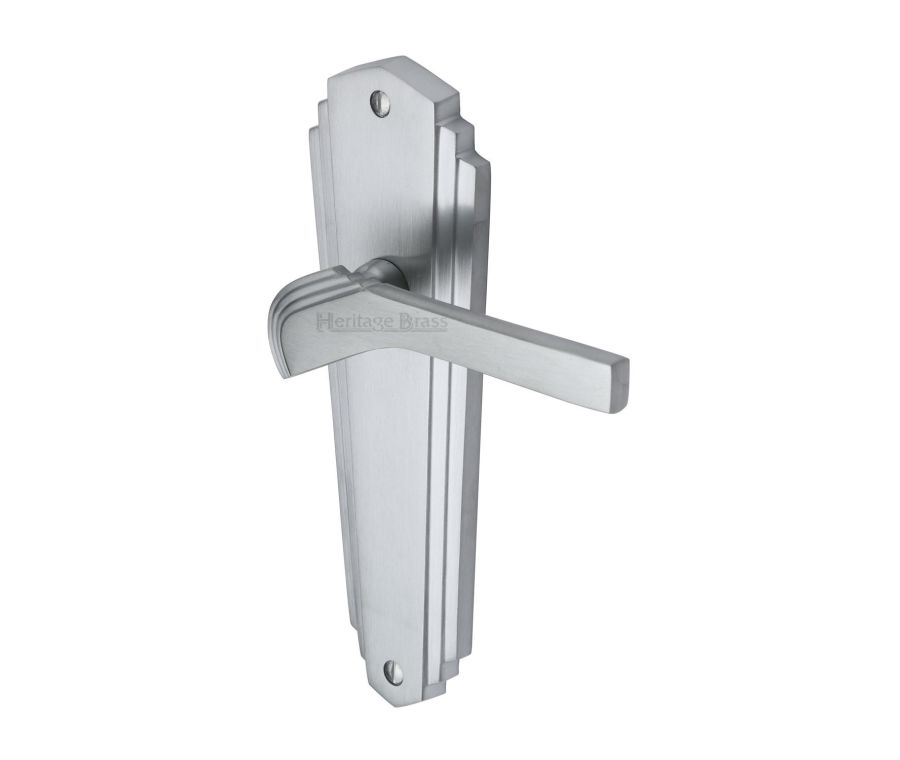 Heritage Brass Satin Chrome Waldorf Door Handle on Plate - Lever Latch