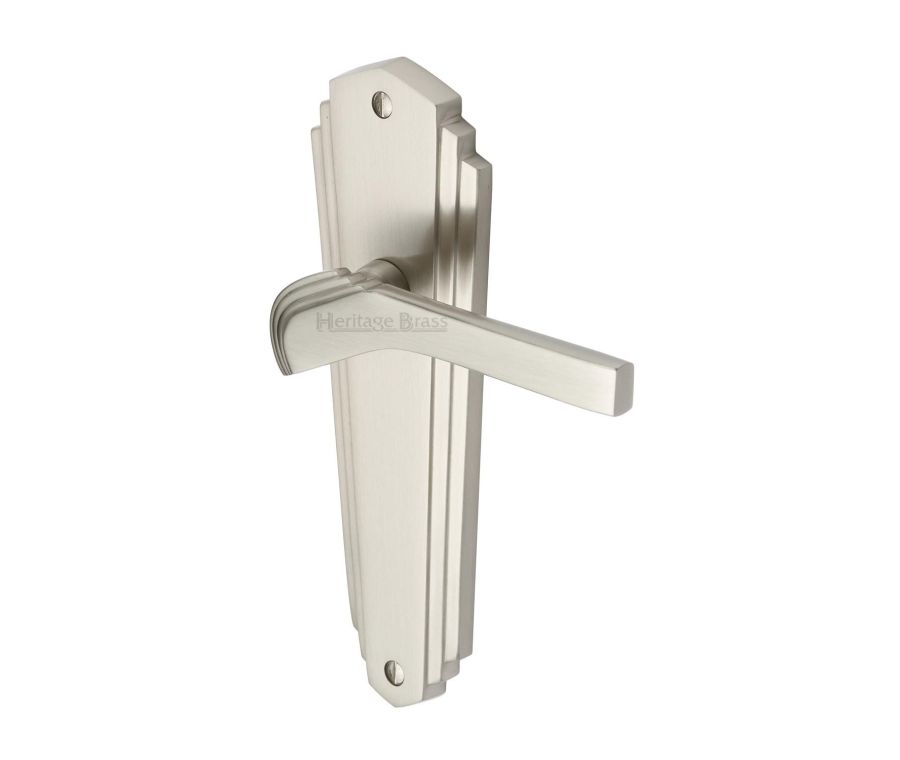 Heritage Brass Satin Nickel Waldorf Door Handle on Plate - Lever Latch