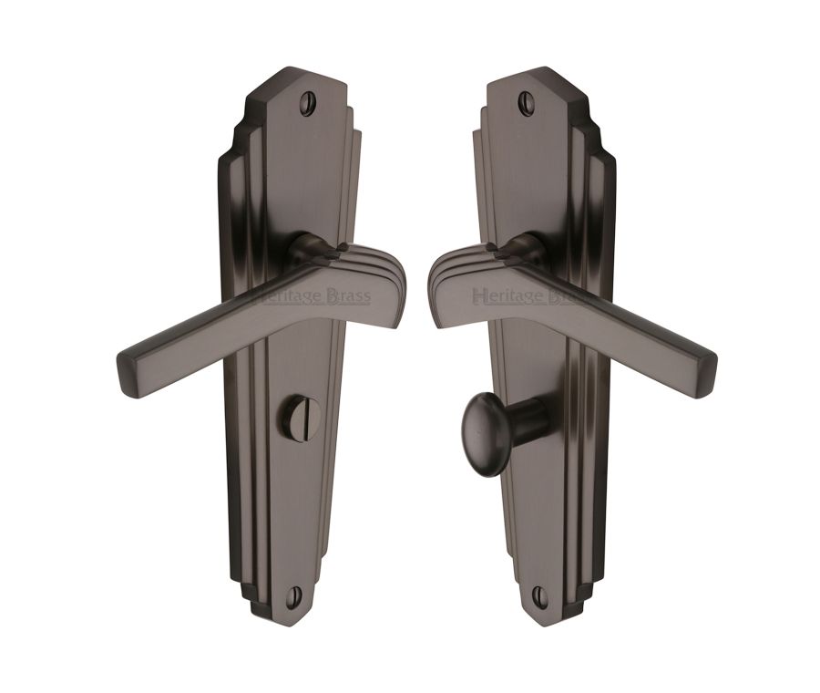 Heritage Brass Matt Bronze Waldorf Door Handle on Plate - Bathroom Set