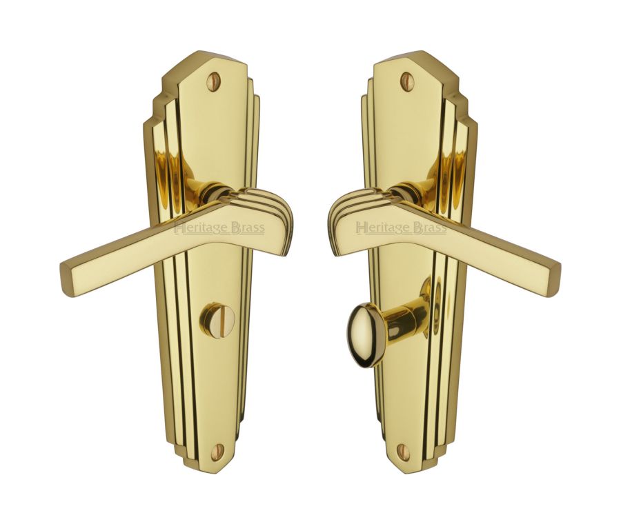 Heritage Brass Polished Brass Waldorf Door Handle on Plate - Bathroom Set