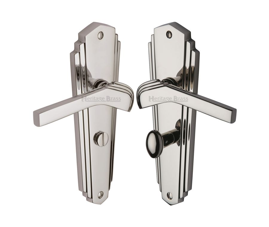 Heritage Brass Polished Nickel Finish Waldorf Door Handle on Plate - Bathroom Set