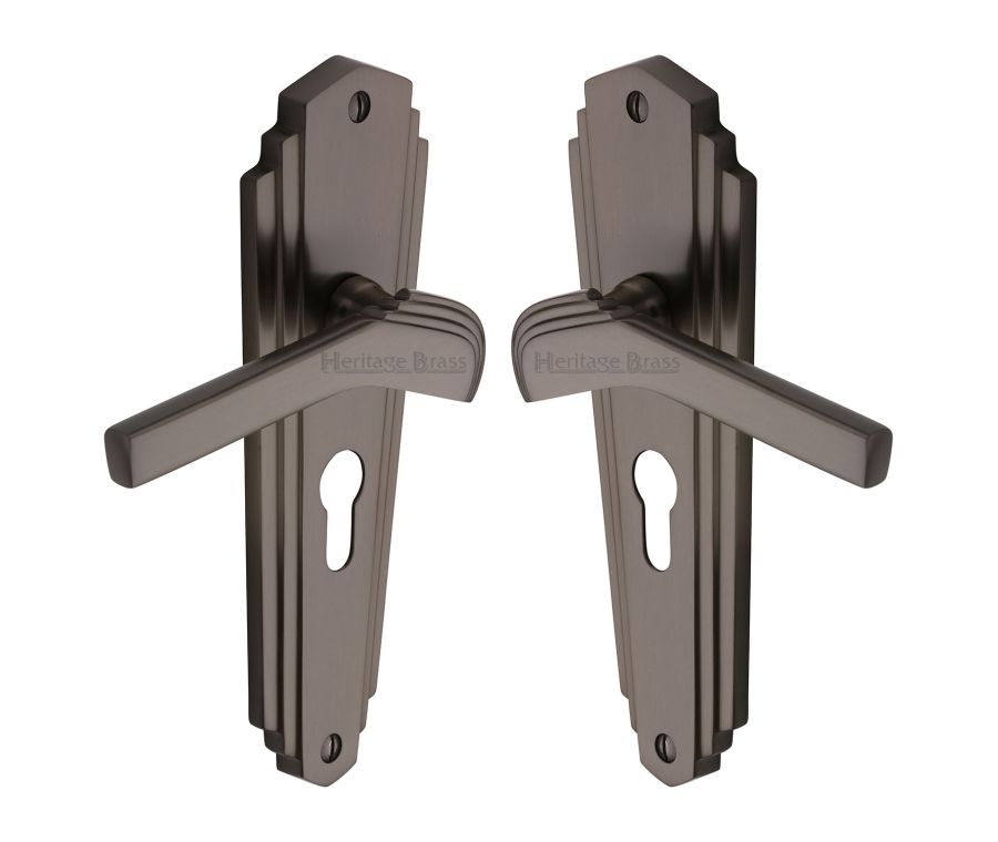 Heritage Brass Matt Bronze Waldorf Door Handle on Plate - Euro Profile