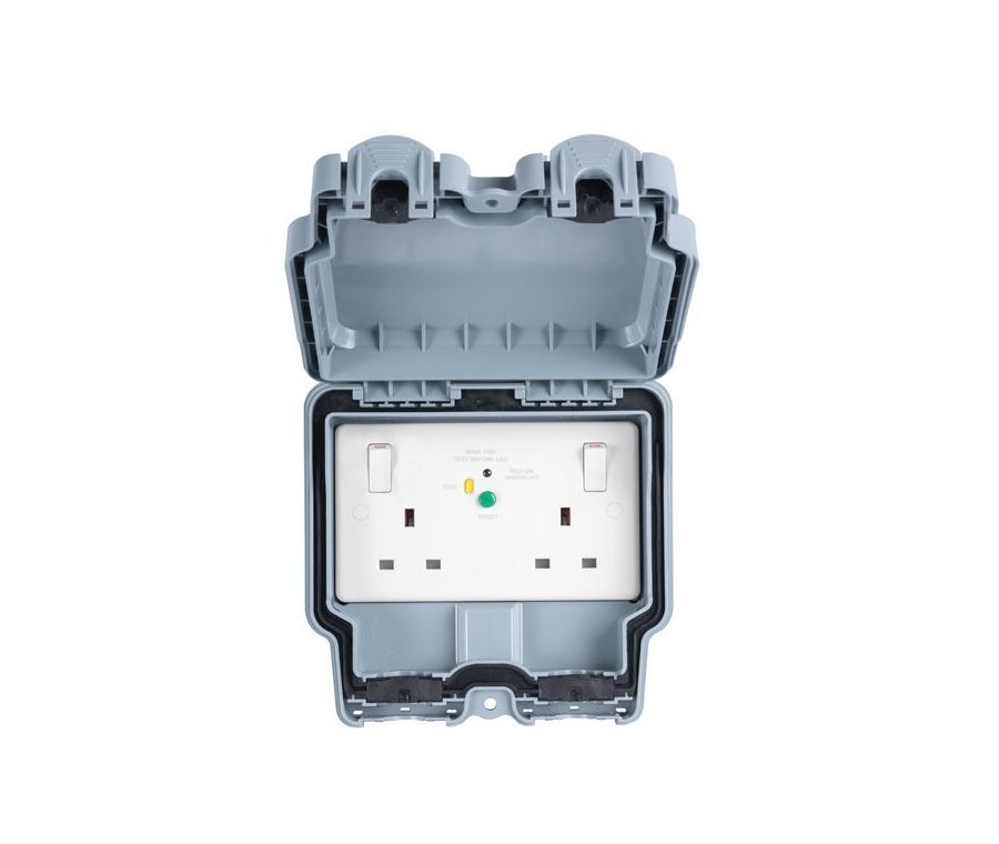 Eurolite Euroseal IP66 Weatherproof 13A 2 GANG DP RCD SWITCHED SOCKET, PASSIVE-30MA TYPE A | WP5023