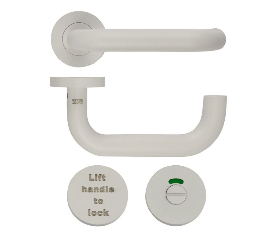 Matt White Lift to Lock Return to Door Lever Set | ZCS030LLPCW