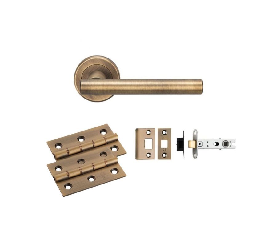 Antique Brass Philadelphia Lever Handle Door Kit - Latch
