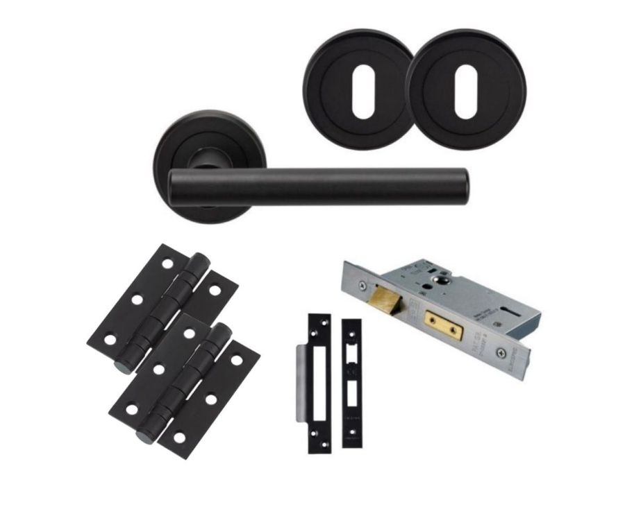 Matt Black Philadelphia Lever Handle Door Kit - Lock