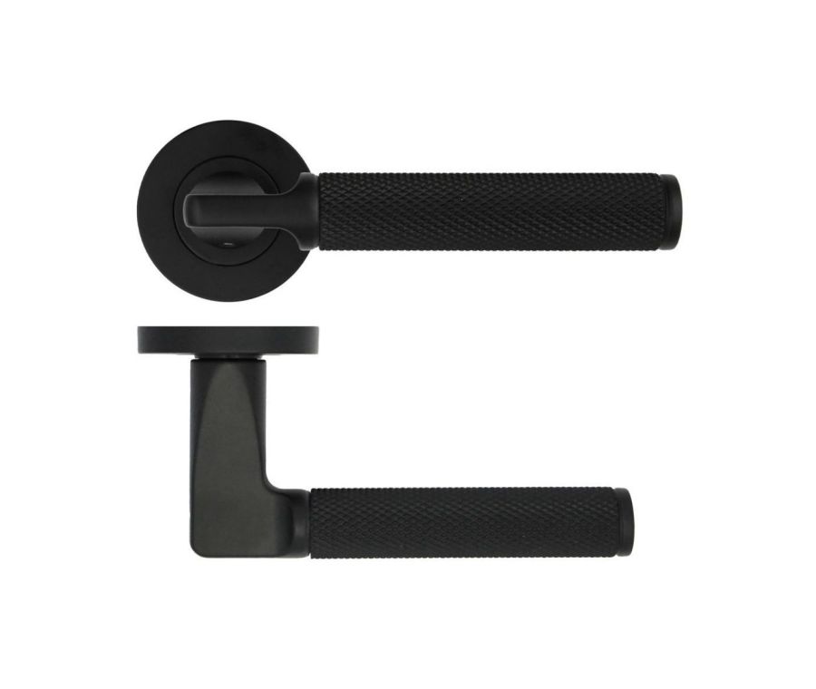 Matt Black Bilbao Knurled Lever Handle on Rose - ZPA090MB