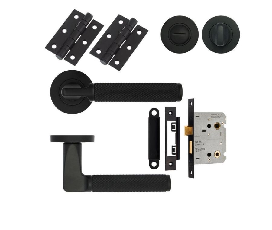 BATHROOM PACK - Matt Black Bilbao Knurled Lever Door Pack