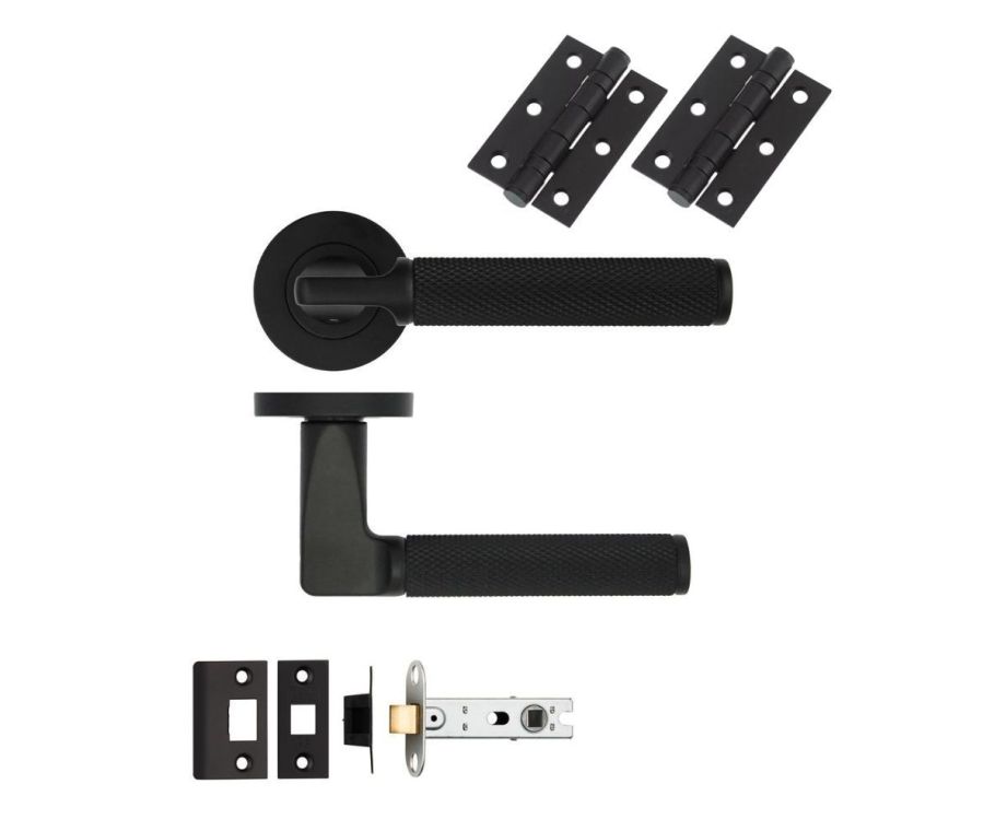 LATCH PACK - Matt Black Bilbao Knurled Lever Door Pack 