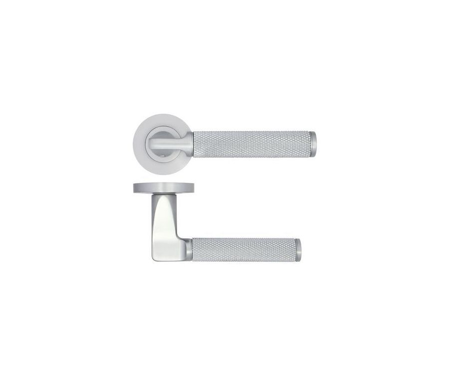 Satin Chrome Bilbao Knurled Lever Handle on Rose - ZPA090SC