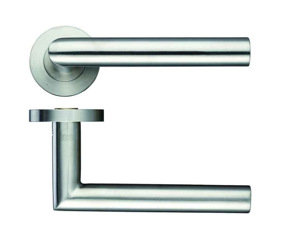 Set Satin Stainless Steel Designer Lever on round rose