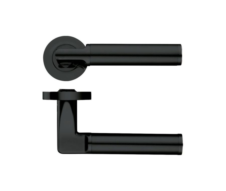Set Oscar Matt Black Milan Designer Lever on round rose | ZPZ030OMB