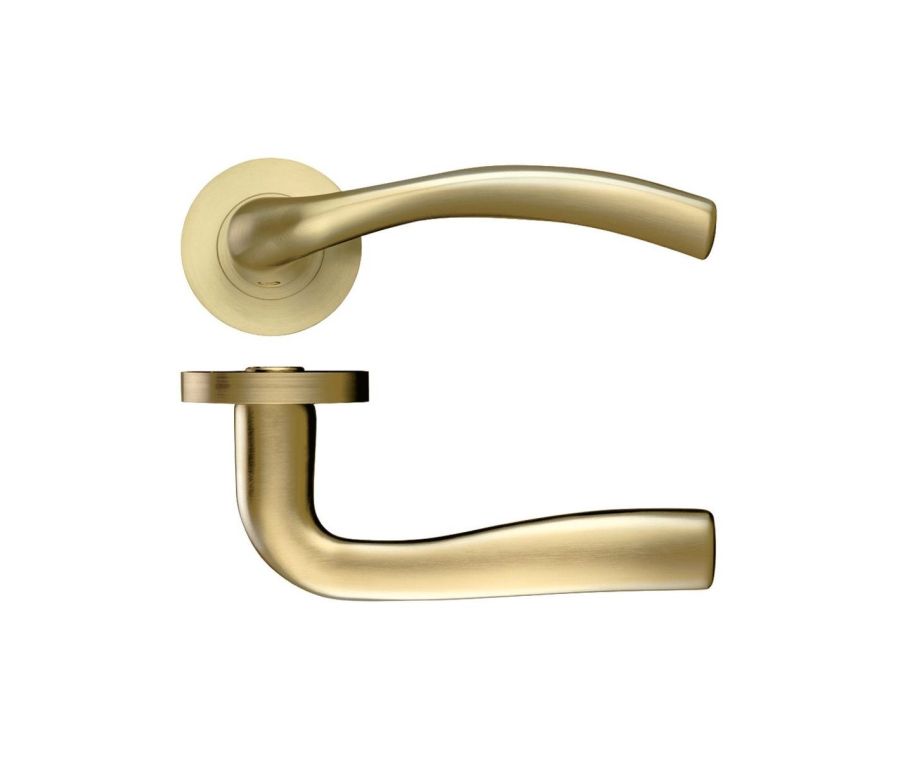 Set Favo Satin Brass Siena Designer Lever on round rose | ZPZ050FSB