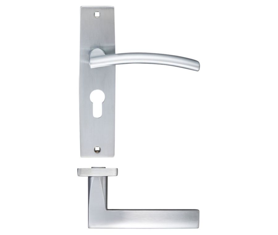 Set Satin Chrome Amalfi Euro Profile Lever Lock on backplate