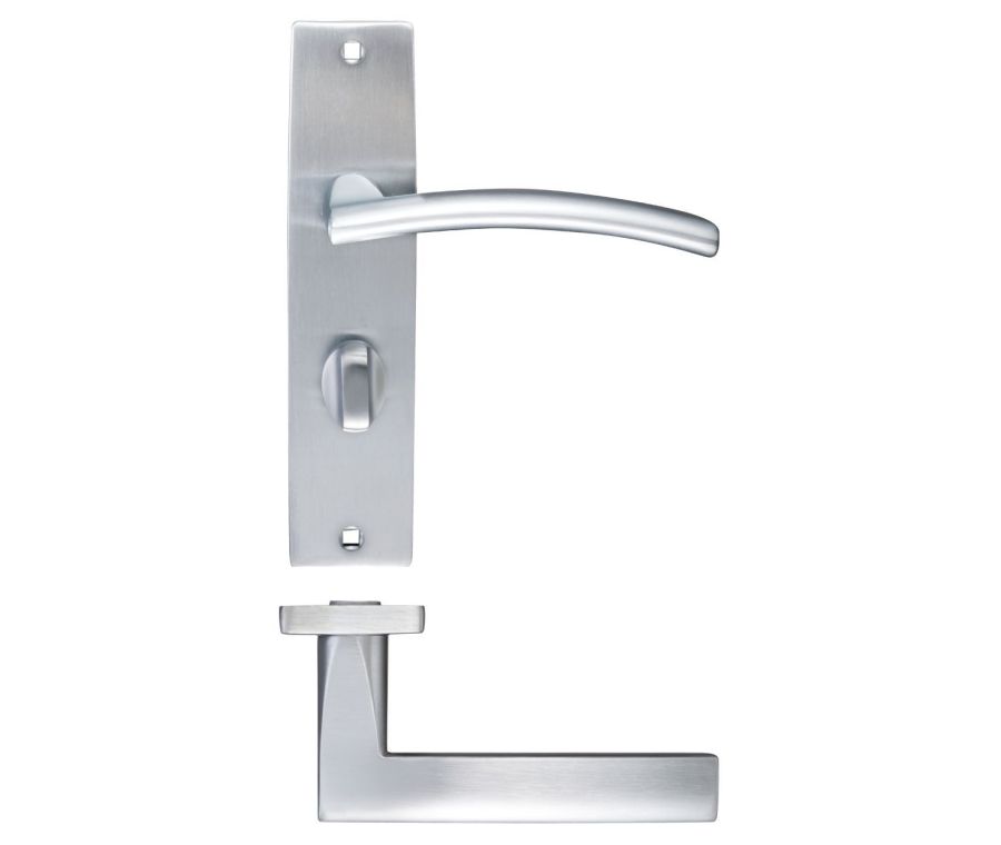 Set Satin Chrome Bathroom Lever on backplate