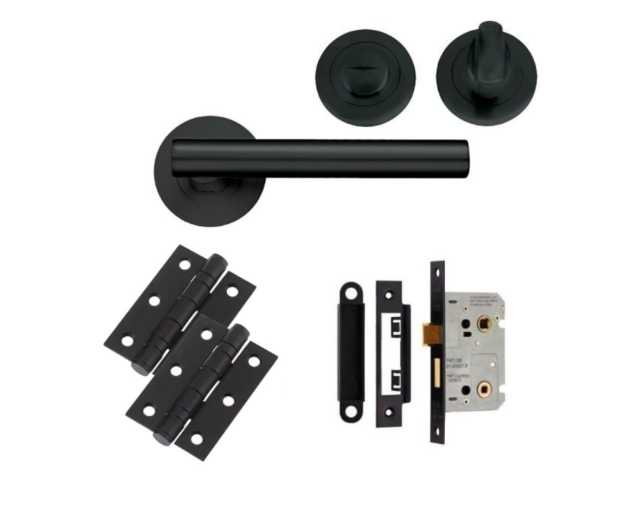 Matt Black Lucca Lever Handle Door Kit - Bathroom