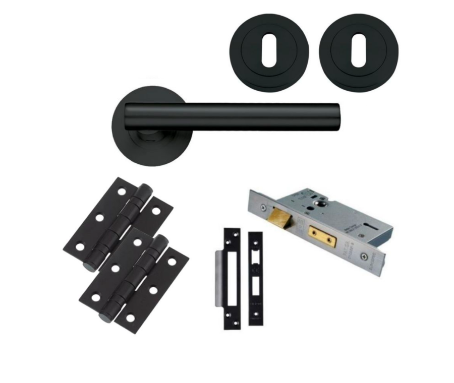 Matt Black Lucca Lever Handle Door Kit - Lock
