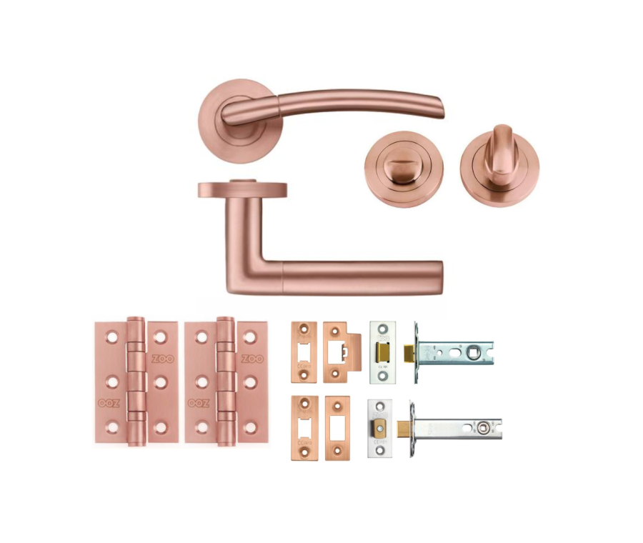 BATHROOM PACK - Tuscan Rose Gold Olympus Lever Door Handle Set