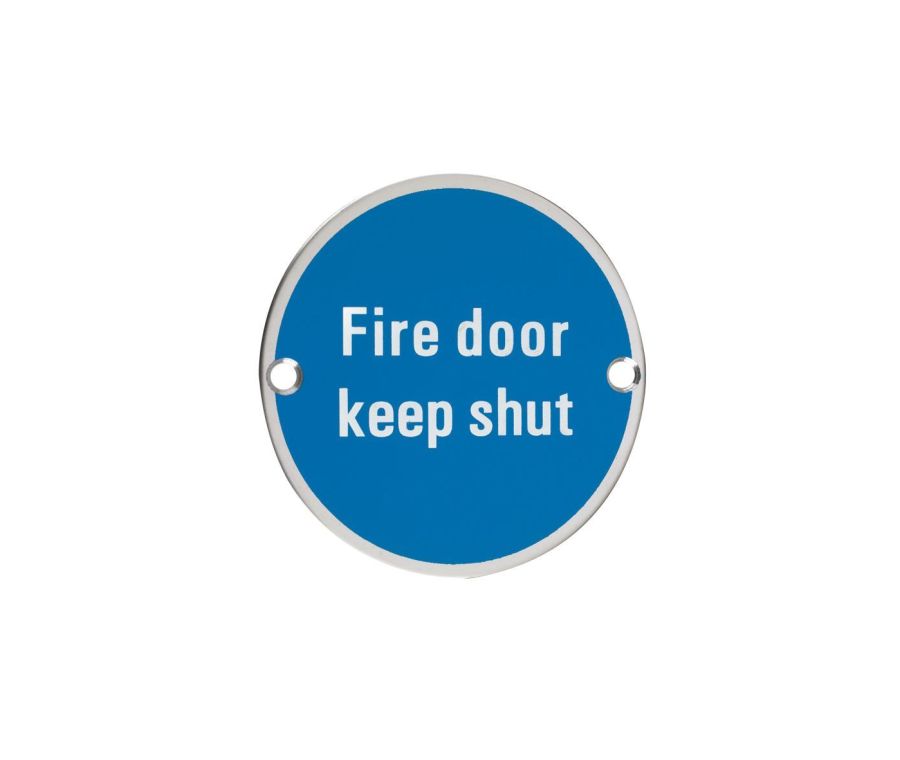76mm Polished Stainless Steel Fire Door Keep Shut Sign - ZSS09-PS