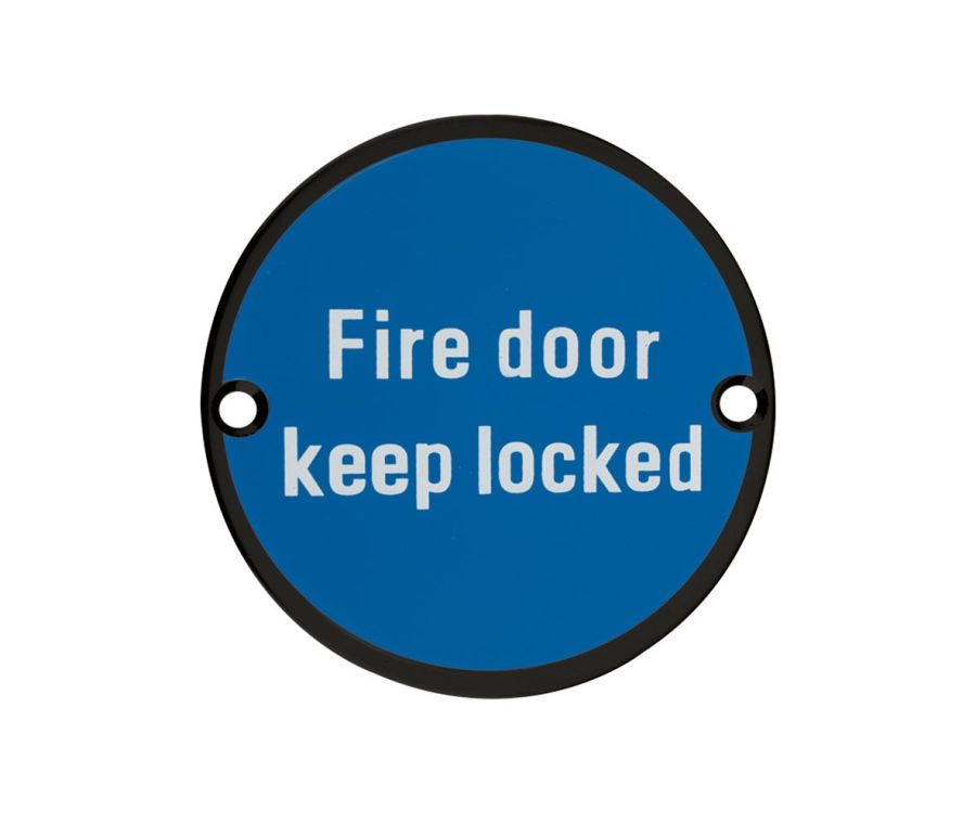 76mm Powder Coated Matt Black Fire Door Keep Locked Sign - ZSS10-PCB