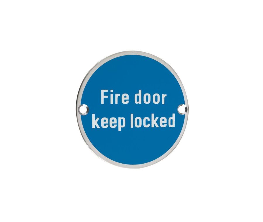 76mm Polished Stainless Steel Fire Door Keep Locked Sign - ZSS10-PS