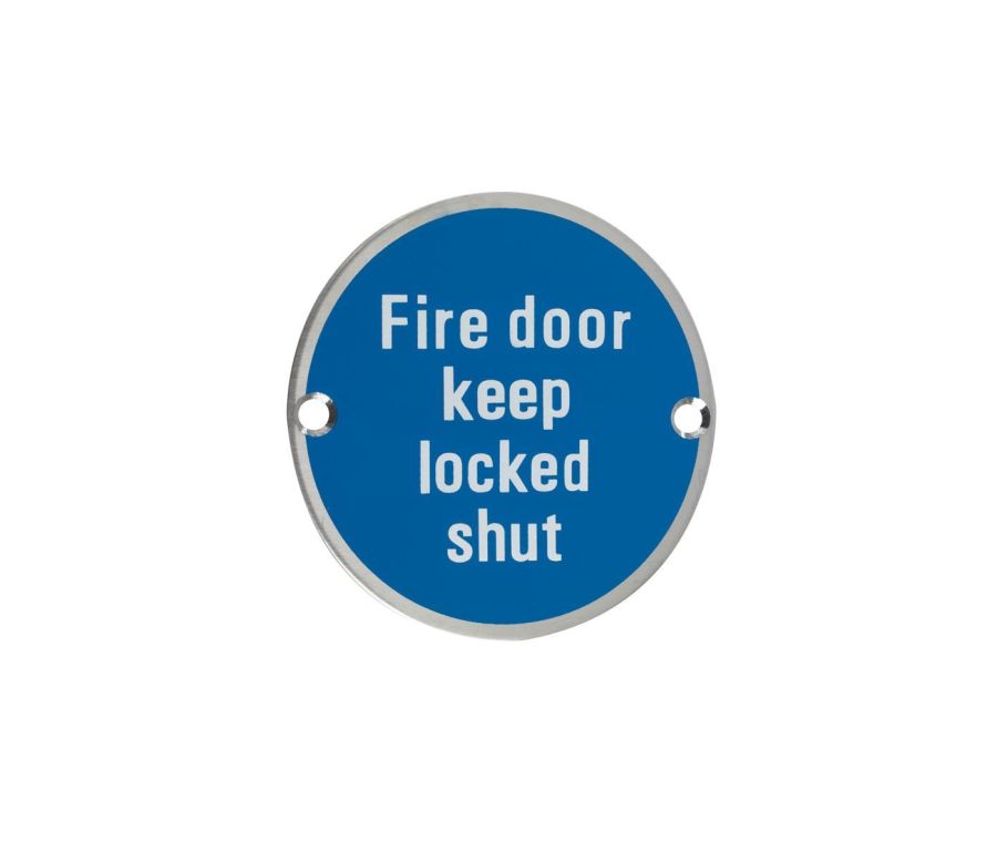 76mm Polished Stainless Steel Fire Door Keep Locked Shut Sign - ZSS13-PS