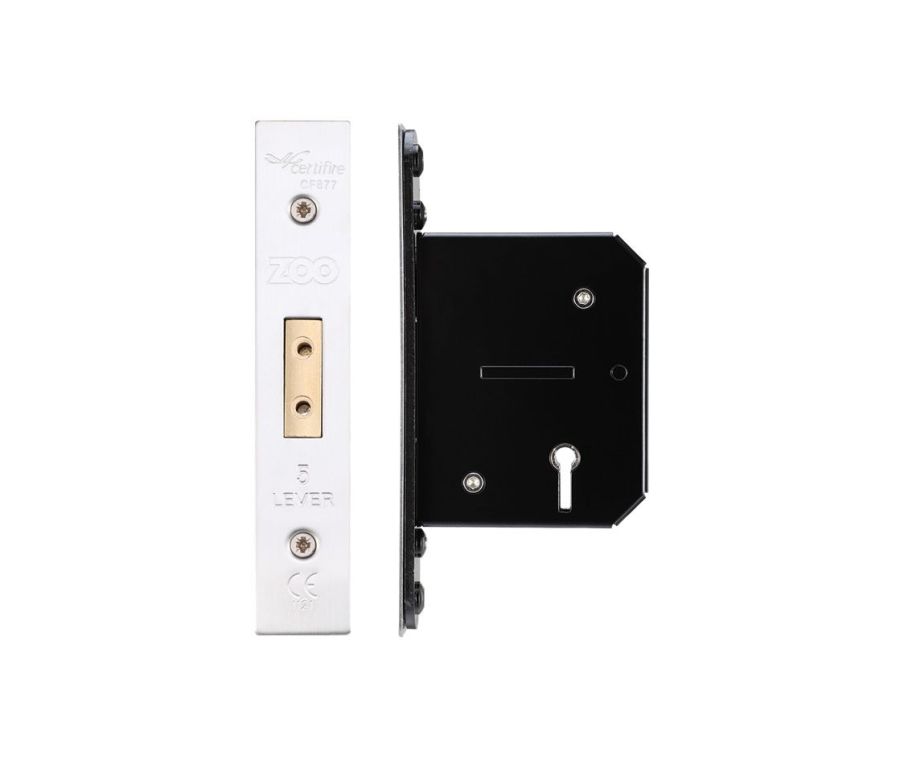 64mm Satin Stainless Steel UK 5 Lever Mortice Deadlock | ZUKD564SS