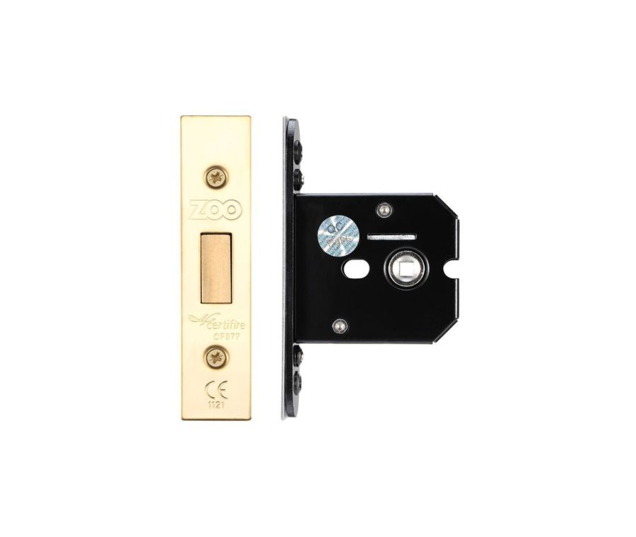 64mm PVD Brass UK Flat Turn Operated Mortice Deadlock & Keep | ZUKFD64PVD