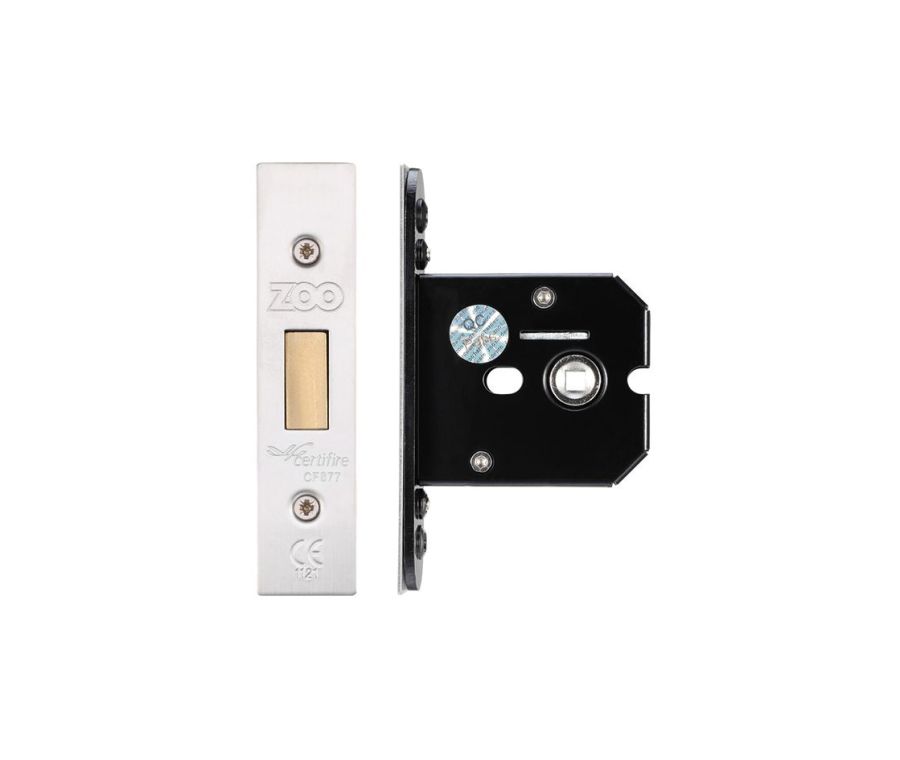 64mm Satin Stainless Steel UK Flat Turn Operated Mortice Deadlock & Keep | ZUKFD64SS