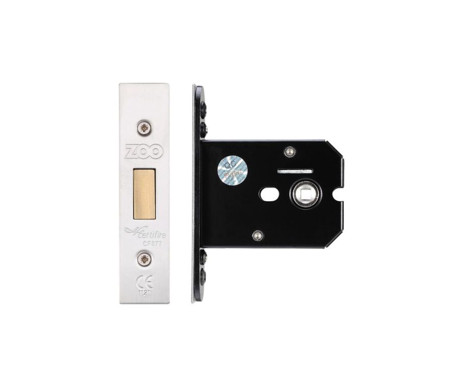 76mm Satin Stainless Steel UK Flat Turn Operated Mortice Deadlock & Keep | ZUKFD76SS