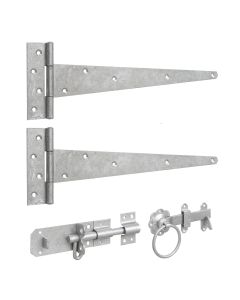 Heavy Duty Gate Hinge Kit with Ring Gate Latch - Galvanised