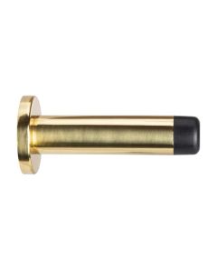 Satin Brass Wall Mounted Door Stop on rose | AA21SB