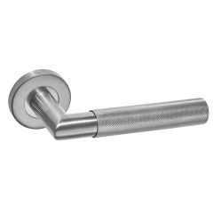 Set Satin Stainless Steel Knurled Solid Lever Handle on Rose | B1910SS